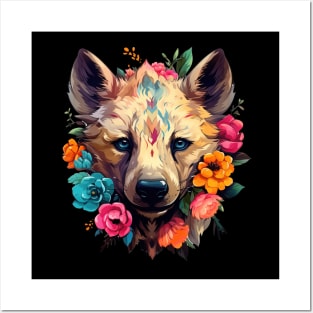 Hyena Colorful Floral Illustration Posters and Art